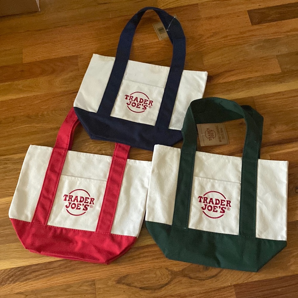 Trader Joe’s Mini Tote Bags Set of 3 red blue green NEW NWT